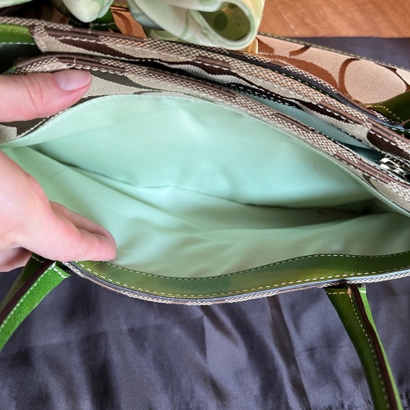 2008 Coach bag, tan with green leather trim, gently used - Picture 9 of 15